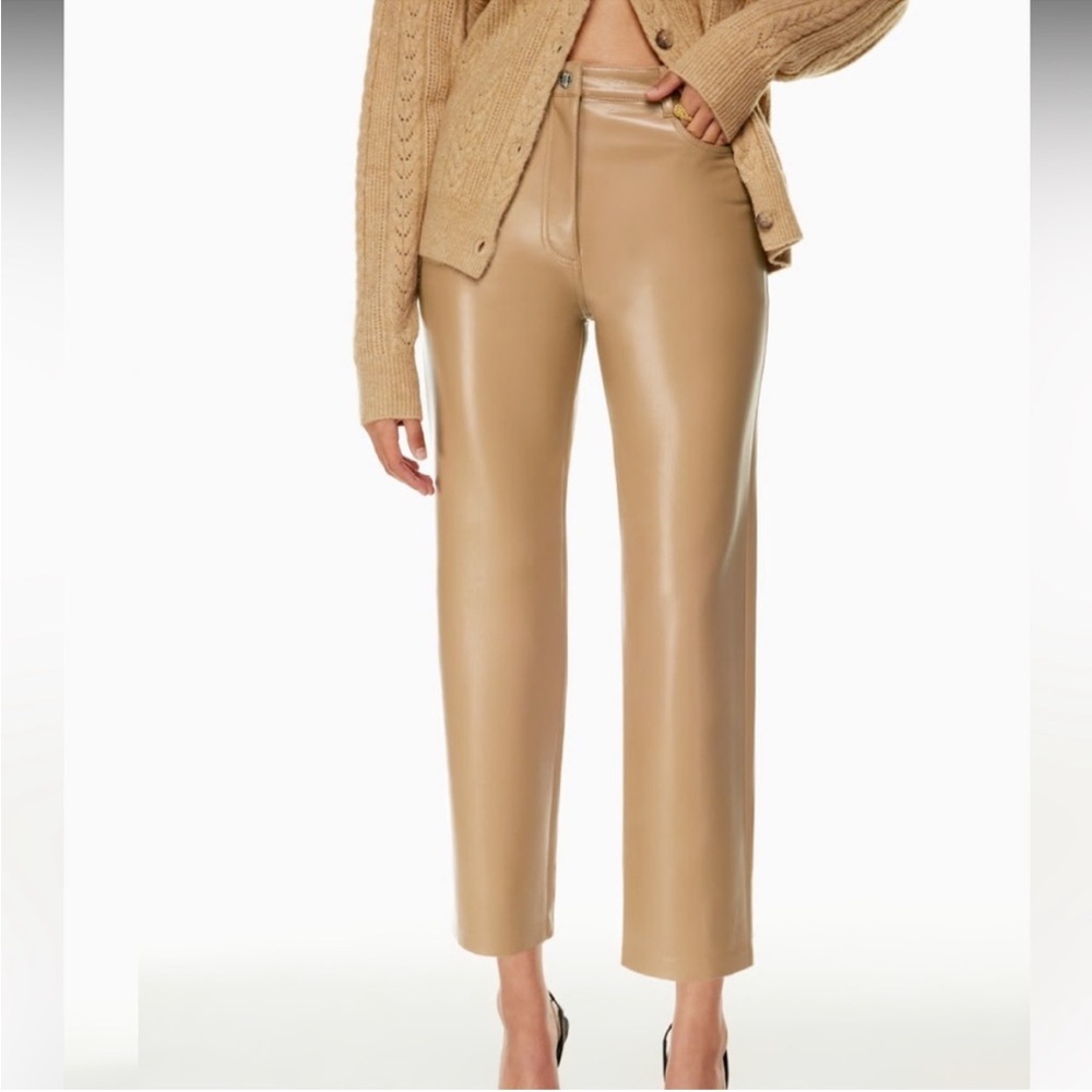 Aritzia Wilfred Cropped Tan Pants Faux Leather size 16